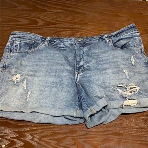 Distressed jean shorts